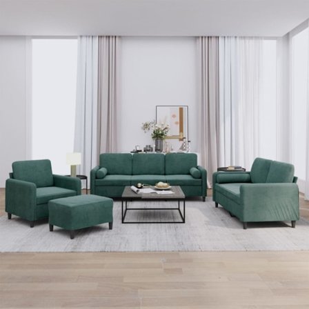 Soffgrupp med dynor 4 delar mörkgrön sammet