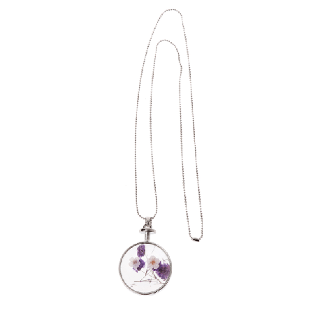 Växtexemplar Torrblomma Halsband Silver Kedja Chocker Press Lila Lavendel Halsband Hängsmycke Present För Kvinnor Flickor