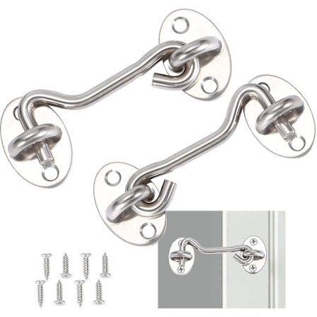 2 stk. Hyttekrok, Dørlås, Sølvfarget Rustfritt Stål Dørkrok Lås, med Monterings skruer, for W