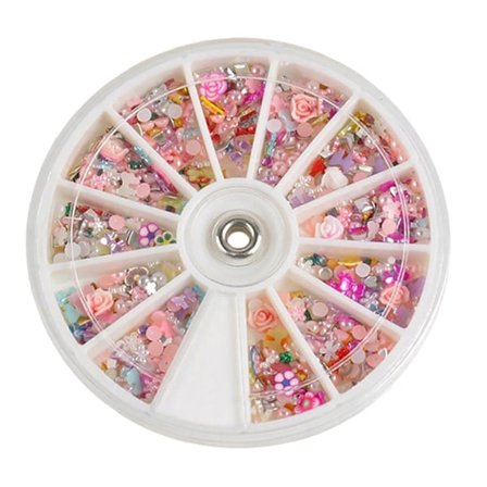 1200 stk. Blandede Blomster Sløjfe Neglekunst Tips Glitter Skive Dekoration Manicure