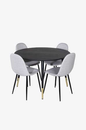 Venture Home - Spisegruppe Dipp med 4 stk stoler Polar - Svart - Spisegruppe 4 personer - Fra Homeroom