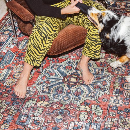 Medallion Washable Galaxy Oriental Rug - Rust Red/Blue 200X300 Cotton, Classic Style