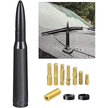 Universal bilradio FM AM kraftig kort kugle bilantenne, 8 skruer inkluderet M5.0 M6.0 forskellige størrelser sort tagstang 14cm til køretøj Jeep Truck