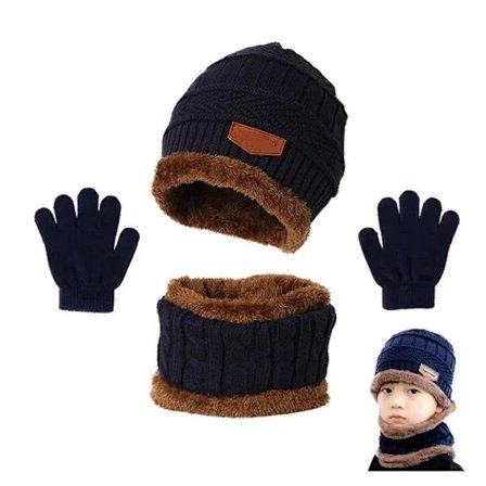 /EA/Børne Strikket Hue Halstørklæde Vinterhandsker Halsvarmer med Dobbelt Fleece