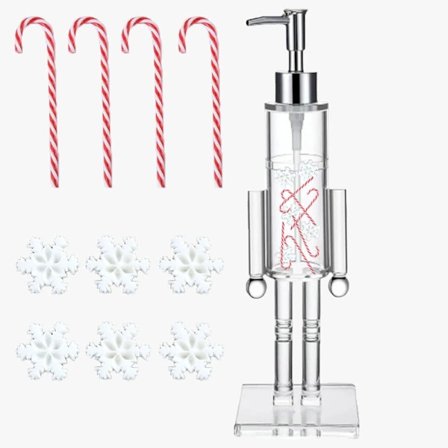 Pähkinänsärkijän muotoinen saippuapumppu, 30 cm, manuaalinen pumppu, uudelleentäytettävä, täydellinen joulukeittiöön ja kylpyhuoneen tasokoristeisiin.