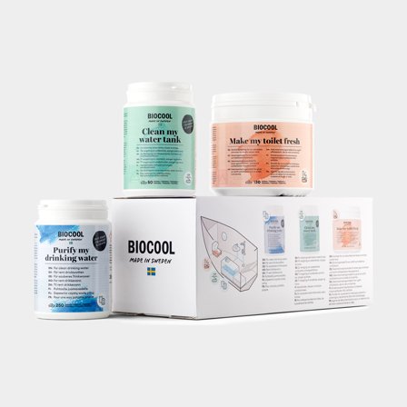 Kit di pulizia per acqua potabile, serbatoio & toilette BioCool, 50 compresse (serbatoio acqua), 130 compresse (toilette), 250 compresse (acqua 
