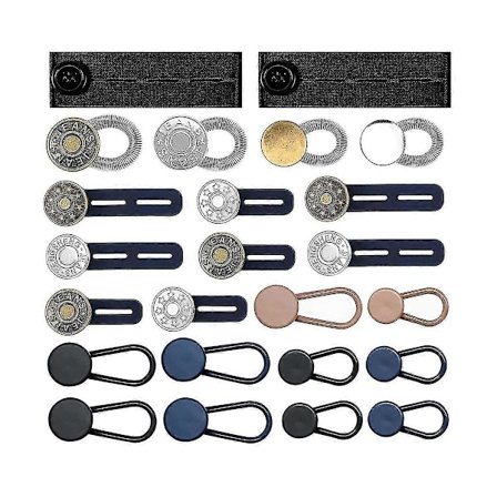 Bukseknapp Linningforlenger - 6 Størrelser, Fleksibel & Justerbar Elastisk - Knappforlengere for Jeans
