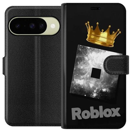 Kompatibelt Lommeboketui til Google Google Pixel 10 Minimalistisk svart og sølvfarget Roblox-symbol med gylden krone og luksuriøs gamer-estetikk på
