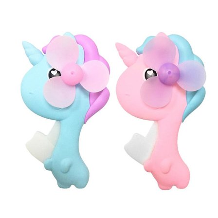 2 stk Kreativ Enhjørning Tegneserie Håndtrykk Liten Vifte Plast Barn Leke (himmelblå + rosa, 1 stk/hver)B