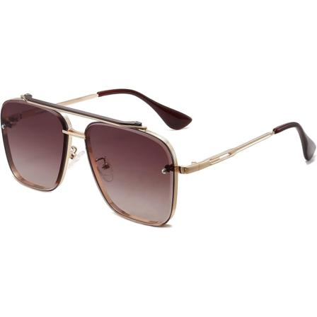 Neliömäiset Aviator-gradienttisävyiset aurinkolasit UV400, kaksisilta, retrometallikehykset (kulta/ruskea)