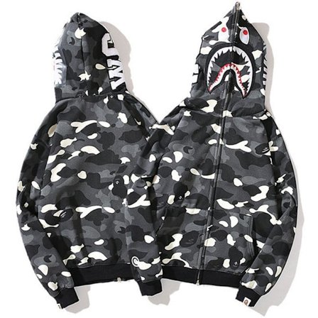 Bape hoodie Shark Mouth Ape Camo Print Cotton Full Zip Jacket fo Svartvitt 5XL