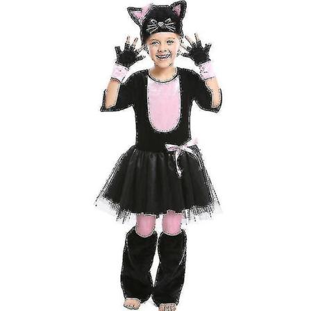 Rask levering Kostyme For Jente Rosa Svart Katte Dress Dress Halloween Carnival Party Mardi Gras Cosplay Høy kvalitet 120-130CM