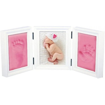 Håndaftryksramme Kit til Piger Babyshower Gave, Pink Ler og Hvide Trærammer