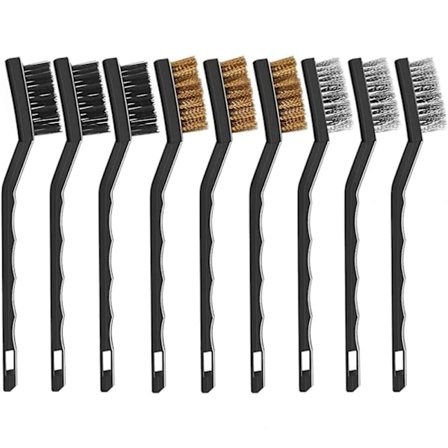 Mini Tråd børster, 9 stk Tråd børster, Lille Tråd børste med buet håndtag og håndholdt Tråd børste til svejseslag og rustrensning (7 tommer)