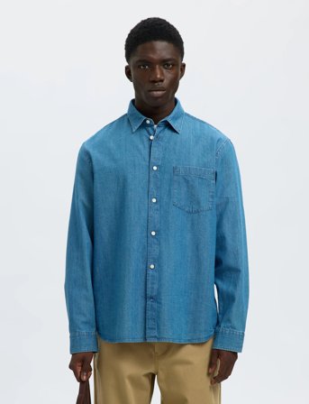 Selected Slhregcarlo Denim Ls Shirt Noos - Blue - L