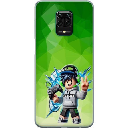 Kompatibelt Mobildeksel til Xiaomi Redmi Note 9 Pro Roblox-inspirert gamerfigur med headset, håndkontroll og energiske effekter mot grønn bakgrunn