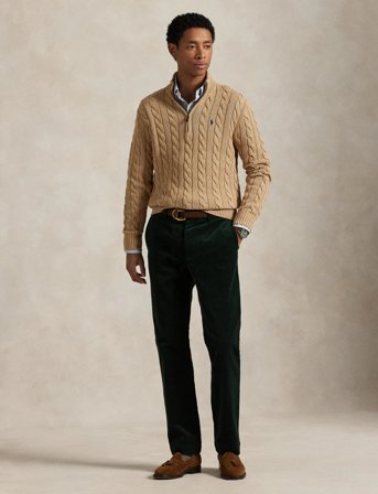 Polo Ralph Lauren Cable-Knit Cotton Quarter-Zip Sweater - Beige - L