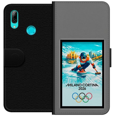Yhteensopiva Lompakkokotelo Huawei P smart 2019 Jääkiekkoilukuva, jossa pelaajat liikkuvat jäällä, Milano Cortina 2026, Milanin maamerkit ja olympiala
