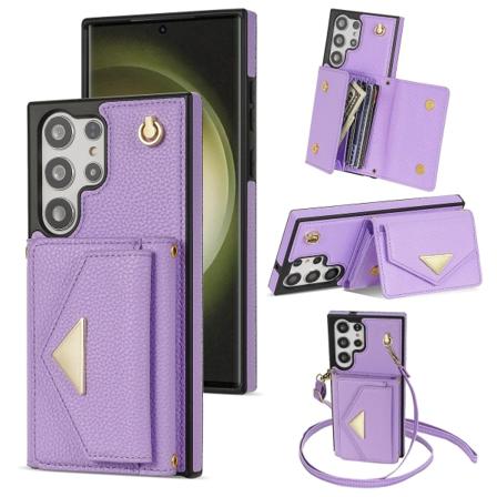 For Samsung Galaxy S24 Ultra Veske Organ Kort Bag Lær+tpu Deksel Med Skulderstropp Purple