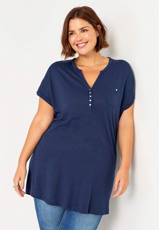 Cellbes of Sweden - Jerseytunika i modalmiks med metalknapper i marine til damer i størrelse 42/44
