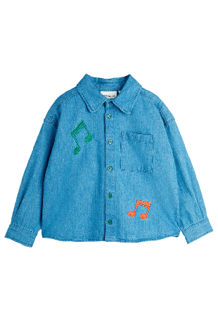 Mini Rodini Note embroidered lightweight denim Long-sleeve shirt Skjortor & blusar Unisex Blå 80/86