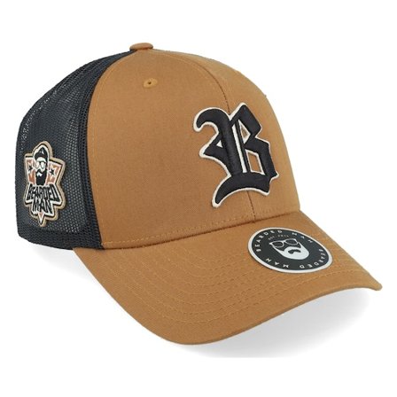 Bearded Man - 3D Sport Logo Side Patch Caramel/Black Trucker Trucker Brown Cap - @ Hatstore
