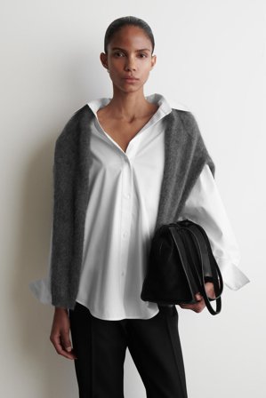 COS Women's Open Collar Cotton Shirt in White