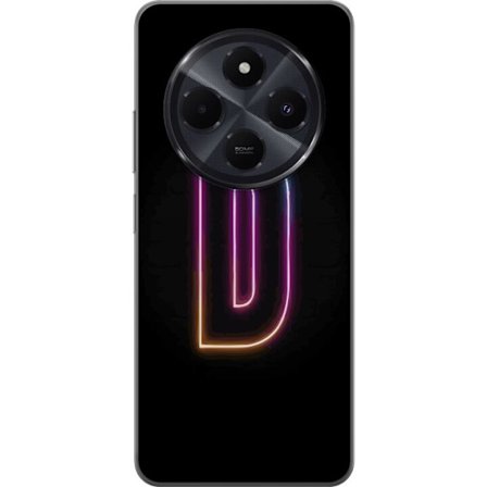 Kompatibel Mobilcover til Xiaomi Xiaomi Redmi A4 Minimalistisk neonbogstav D i farveskiftende lys mod sort baggrund i moderne digital design