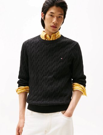 Tommy Hilfiger Classic Cotton Cable Crew Neck - Black - M