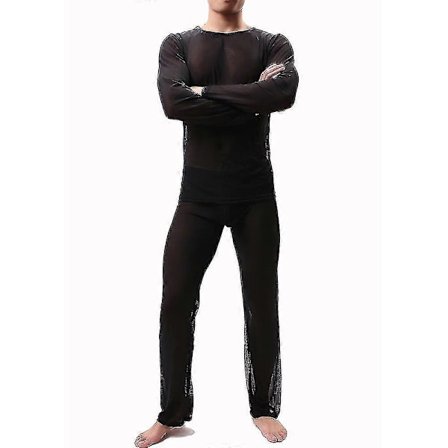 Herre Mesh Gjennomsiktig Pyjamas Sett Sexy Topp + Bukser Undertøy Erotisk Nattøy