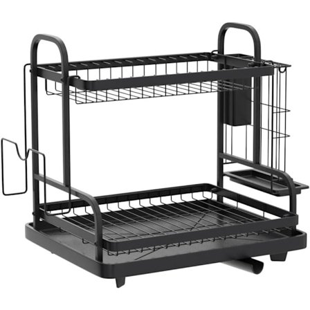 2-kerroksinen astiankuivausteline, monitoiminen astiankuivausteline, ruostumattomasta teräksestä valmistettu astiankuivausteline keittiöön - XF22-