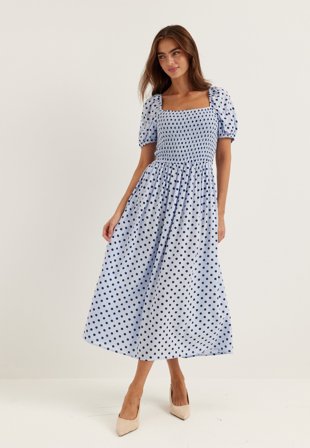 BUBBLEROOM - Smock Viscose Dress - Blue/Patterned