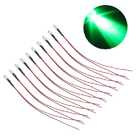 10 stk. lysdioder 5mm fortrådet elektroniske LED-lysdioder til dekoration 5-12V grønt lys