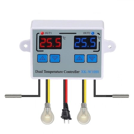 Kaksoisdigitaalinen termostaatti lämpötilansäädin kahdella relelähtötermosäätimellä inkubaattorin lämmitykseen ja jäähdytykseen Xk-w1088 Ac110-220v