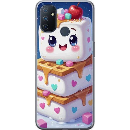 OnePlus Nord N100 Gjennomsiktig deksel Søt marshmallowfigur med hjerter, vafler, sirup og fargerike biter skaper et lekent dessertmotiv i en glad og