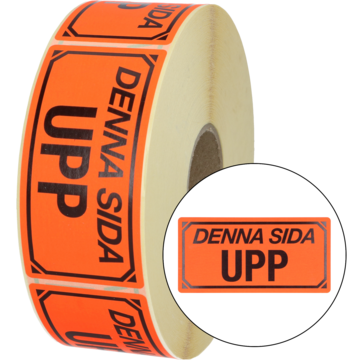 Varningsetikett Denna sida upp flour röd