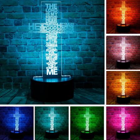 Kristus Jesus Kors 3D Optisk Illusion LED Soveværelse Dekoration Tab