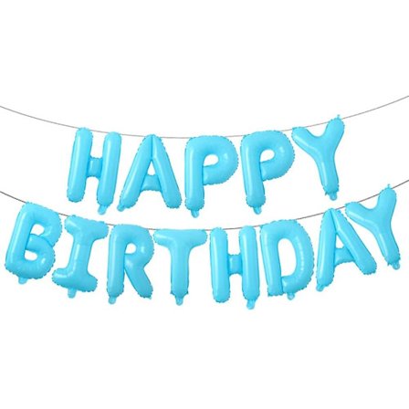 Grattis på födelsedagen ballong aluminiumfolie banner ballonger för födelsedagsfest dekorationer och tillbehör (ljusblå)