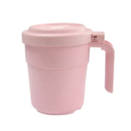 Mikrovågssoppa med lock och handtag. Mikrovågsugnsbar havregrynsgrötkopp med lock. Spill Proof, 5 uns, BPA-fri. (Rosa)