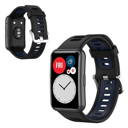 Huawei Watch Fit silikoni kaksivärinen kellonauha - Musta / Sininen Blue