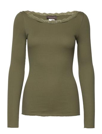 Organic T-Shirt W/Lace T-shirts & Tops Long-sleeved Vihreä Rosemunde