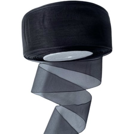 25m Musta 40mm leveä kudottu reunallinen organza nauha | Käsitöihin
