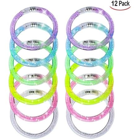 12 stk. Genanvendelige Farverige Akryl LED Blinkende Armbånd