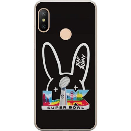 Kompatibel Mobilcover til Xiaomi Redmi 6 Pro Bad Bunny portræt med åben skjorte, tatoveringer og krøllet hår i stilfuld modefotografering