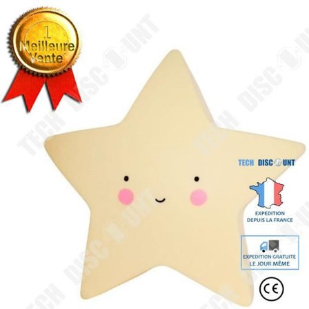 Nattlampa - TD - Gul Stjärna - LED - 12x12 cm - Inredning barnrum