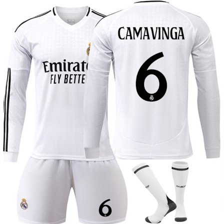 24-25 Real Madrid CF Langermet Drakt NO.6 CAMAVINGA Trøyer Barn Voksen Fotballutstyr med Sokker