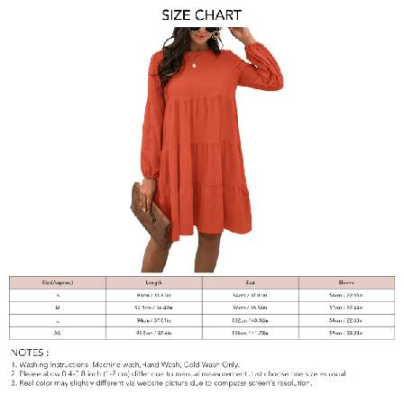 Kvinners kjole, rund hals, lange ballongermer, ren farge, løs midje, for hjem, Jacinth L