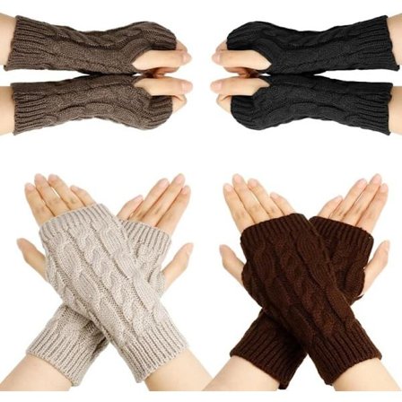 4 Par Fingerløse Handsker, Håndledsvarmere Handsker Strikkede Armvarmere, Kvinder Piger Behagelige Håndleds Handsker Arm Handsker Hue Strikket Hæklet 