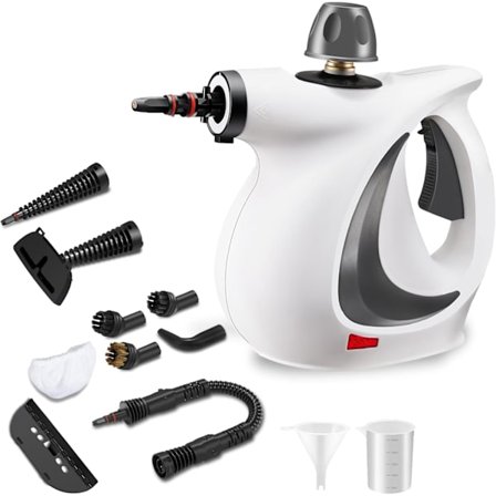 Håndholdt damprenser, bærbar damprenser med stor kapasitet, 11-delt tilbehørssett for gulv, bil, teppe, møbler, sofa, fliser,