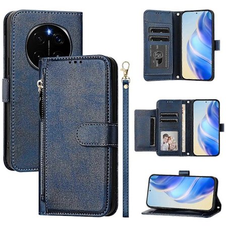 Kompatibelt fodral för Honor Magic7 Pro 5G med dragkedjeficka, flera kortplatser och läderfodral